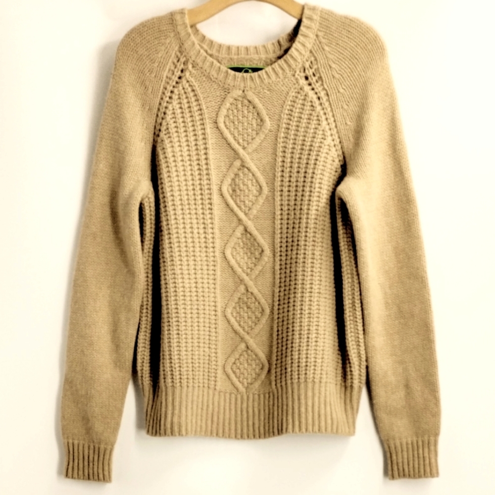 C. Wonder Sweater Camel Chunky Crew Neck Cable Knit Tan